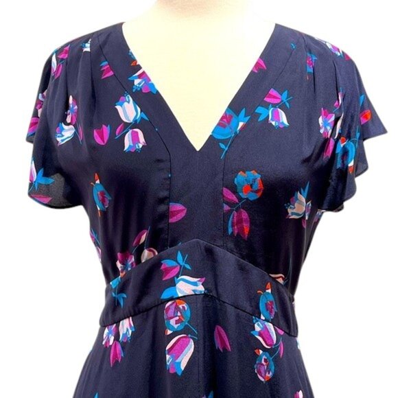 Rebecca Taylor Navy Bellflower Flutter Sleeve Silk Dress NEW - Picture 3 of 8